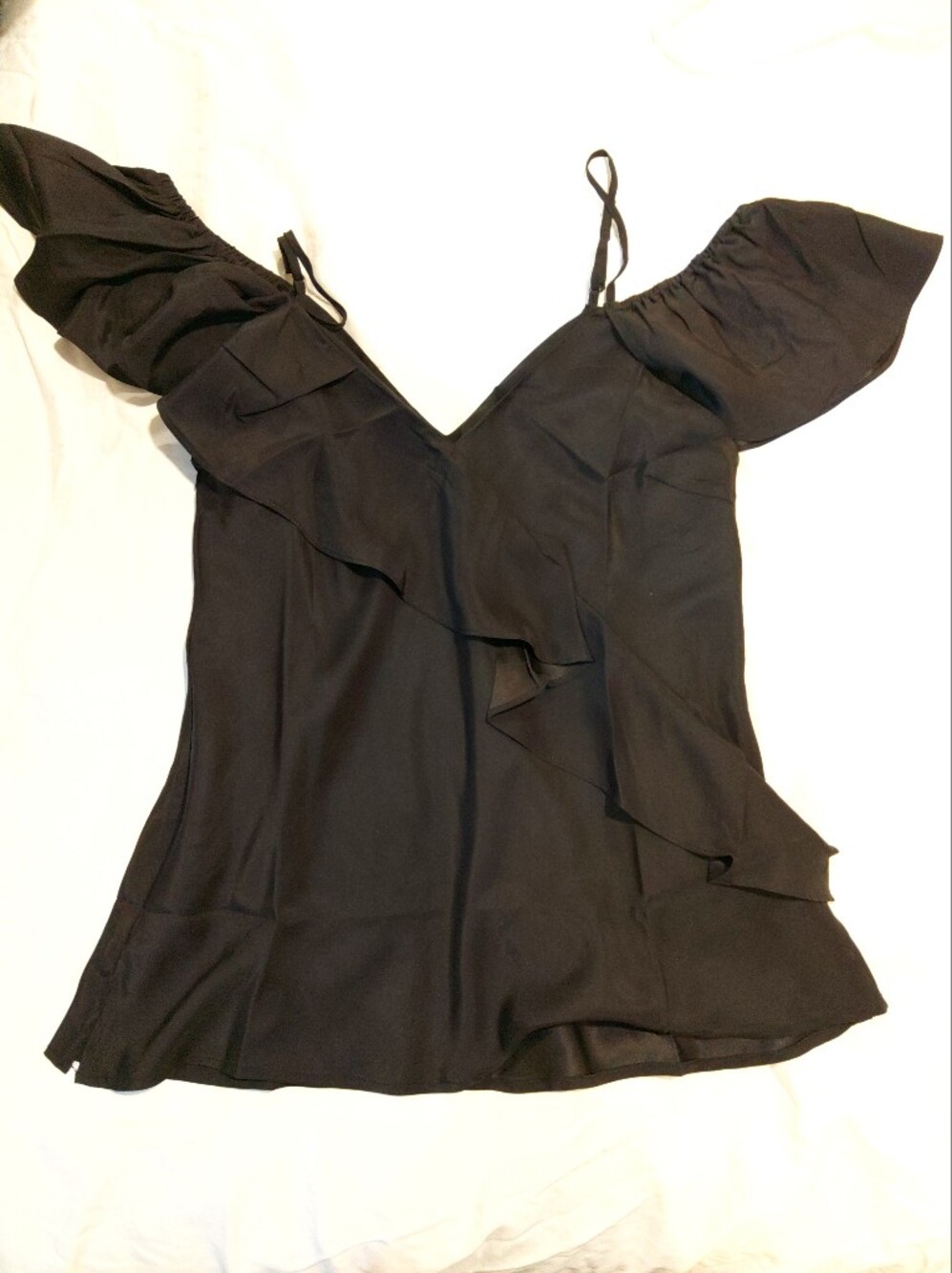 Black Silk Ruffle Shoulder Women's Top Cami By Gold Hawk